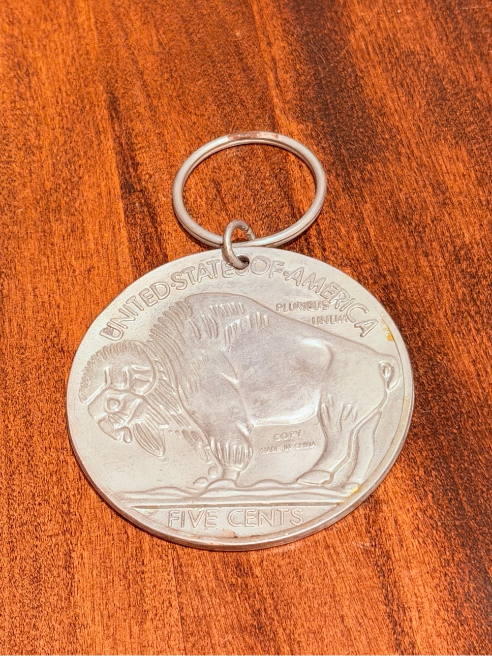 Vintage Buffalo Nickel Large “Copy" Five Cents Coin Keychain